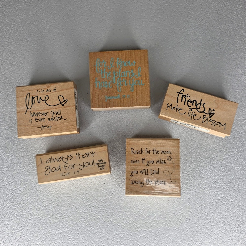 NEW Stampabilities PrintWorks Rubber Stamps Mixed Lot 5pc Wood Religious Quotes